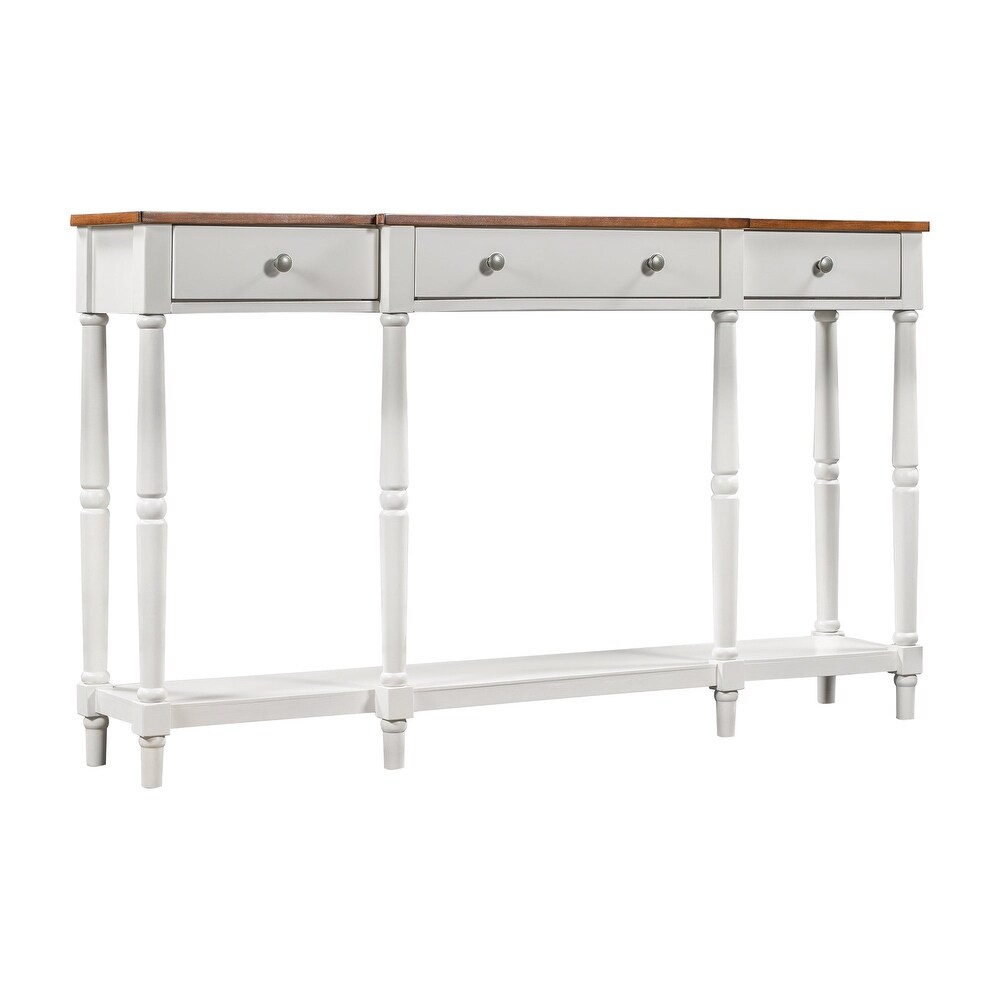 61 Inch Solid Wood Console Table with Storage Shelf and Drawer