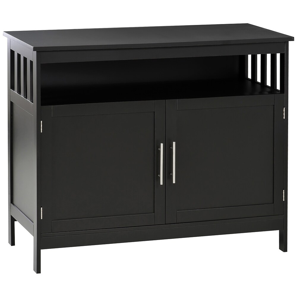 Sideboard Buffet Cabinet  Modern Kitchen Cabinet  Coffee Bar Cabinet with 2 Level Shelf and Open Compartment  Black