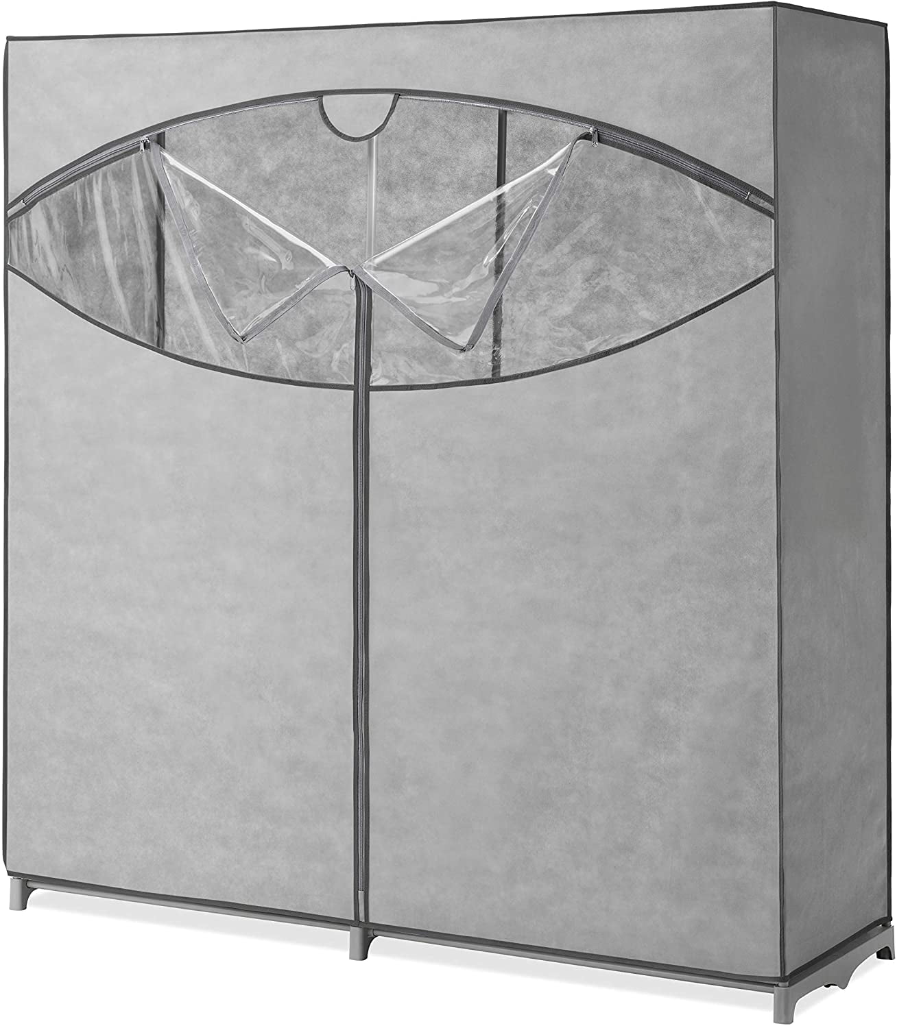 Portable Wardrobe Clothes Storage Closet - Hanging Rack - 60"W -Grey - Non Woven Material