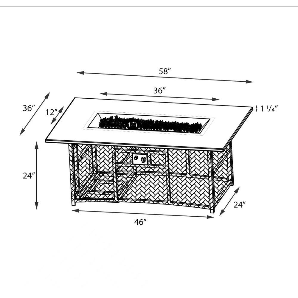 DIRECT WICKER Maxwell 58 in. x 36 in. x 24 in. Rectangle Stainless Steel Propane Fire Pit Table with Cover EVFP-5836