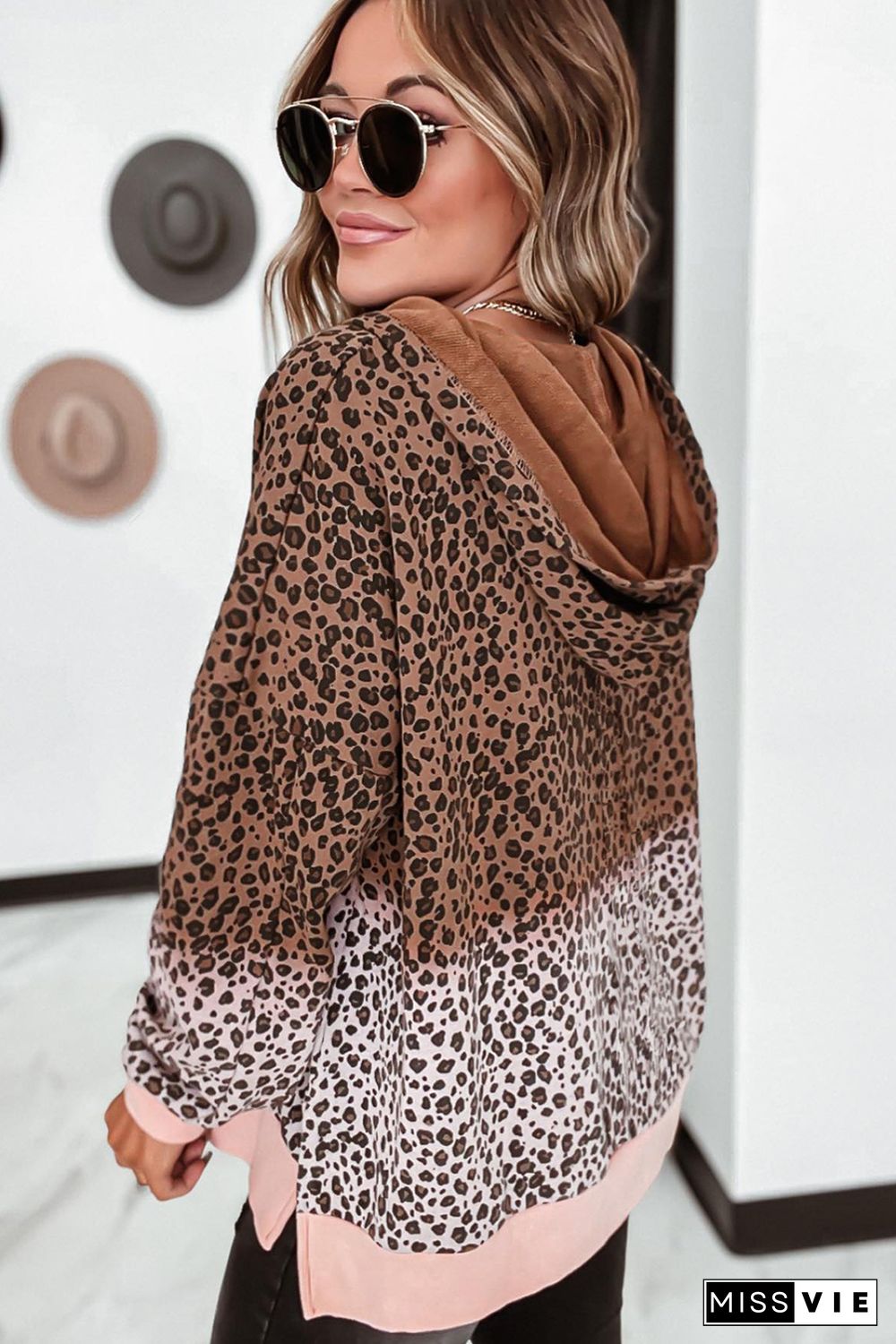 Leopard Half Zip Hooded Sweatshirt