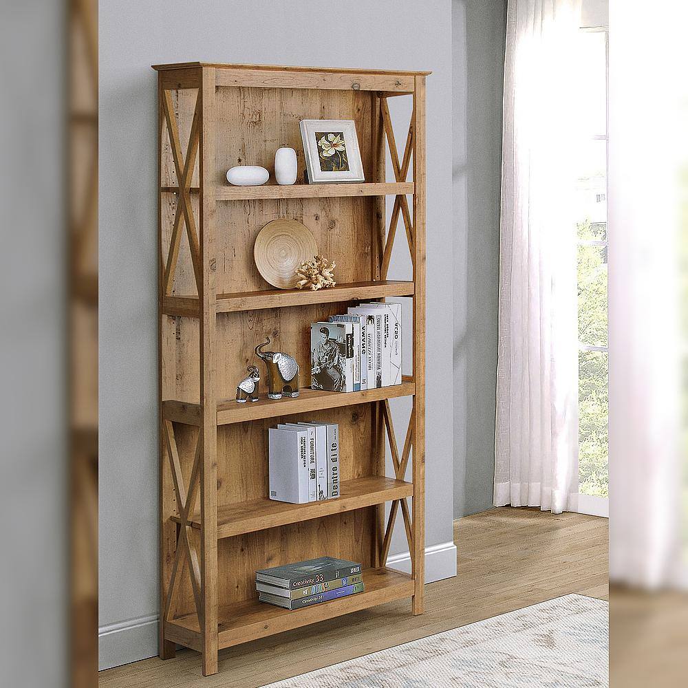 SAINT BIRCH Houston 71 in. Rustic Brown 5-Shelf Standard Bookcase SBAS3102BKRB