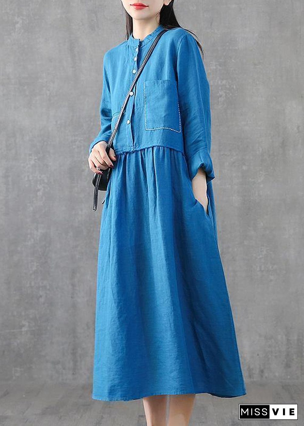 Beautiful green linen clothes For Women o neck patchwork Maxi spring Dresses