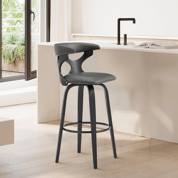 Zenia Modern Faux Leather and Wood Swivel Bar/Counter Stool