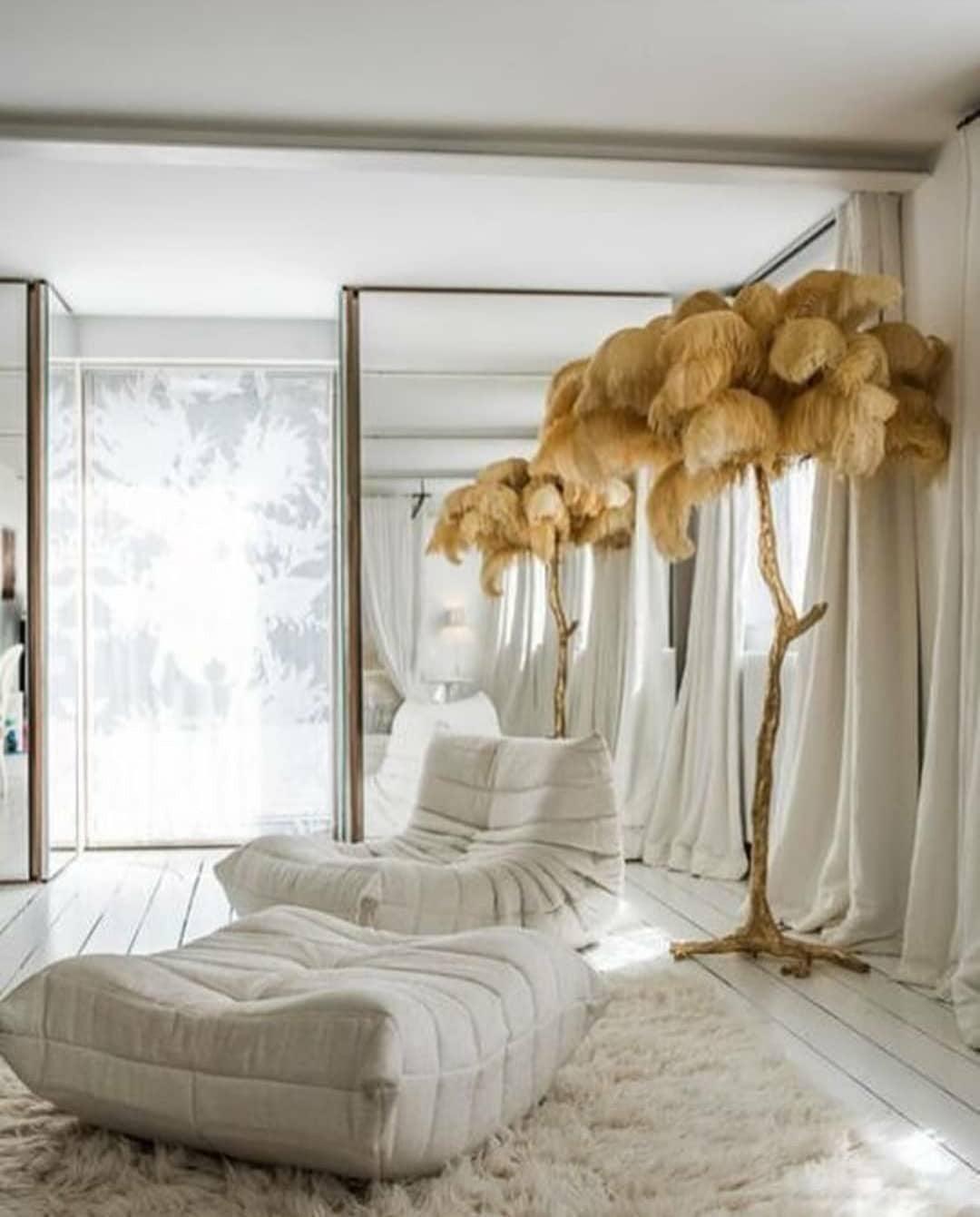 Ostrich Feather Brass Floor Lamp