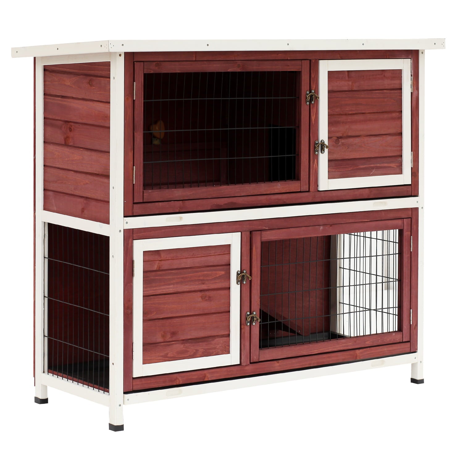 Pawhut Elevated Stacked Wooden Rabbit Hutch Small Animal Habitat with Ramp， 48