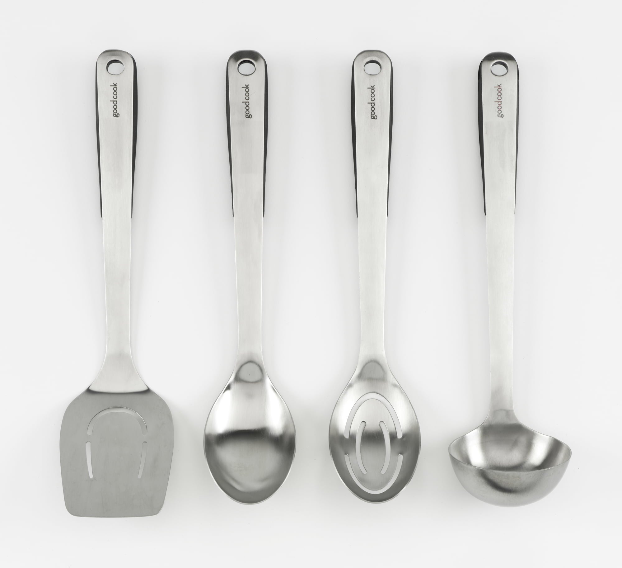 GoodCook 4-Piece Stainless Steel Assorted Kitchen Utensil Set with Grip Handles, Silver