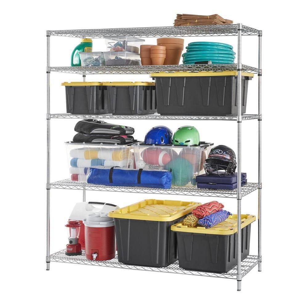 HDX 5-Tier Commercial Grade Heavy Duty Steel Wire Shelving Unit in ChromeMax (60 in. W x 72 in. H x 24 in. D) HD246072-5RCCPS