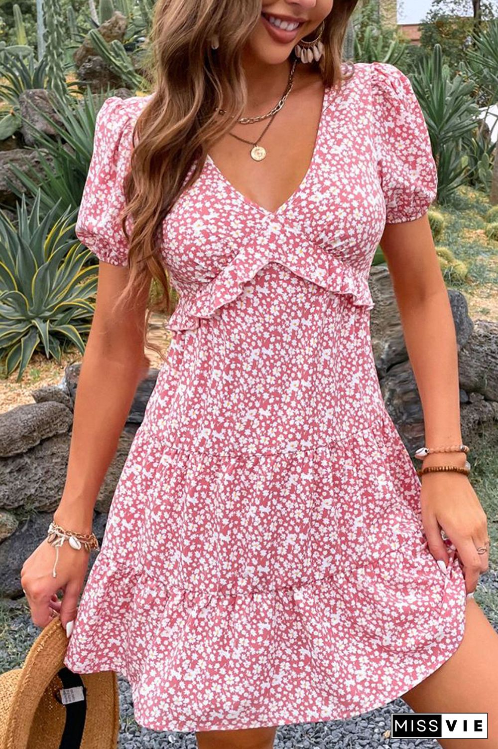 Floral Print Short Sleeve Dress Wholesale