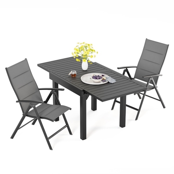 3/5/7 Pieces Patio Dining Set，Aluminum Expandable Table，Folding Padded Adjustable Chair