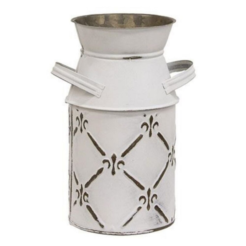 Whitewashed Fleur De Lis Galvanized Milk Can