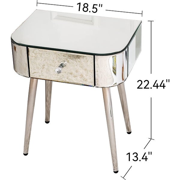 Mirrored Accent Table 1 Drawer Silver Curved Corners