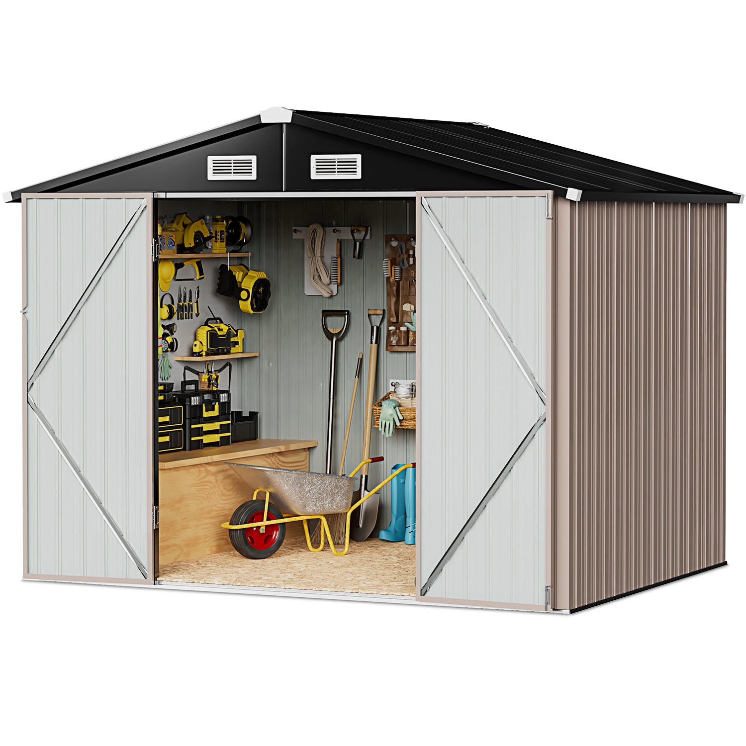 AOXUN 8' x 6' Metal Shed Outdoor Storage Shed Garden Utility Tool Shed with Door & Lock for Backyard, Garden