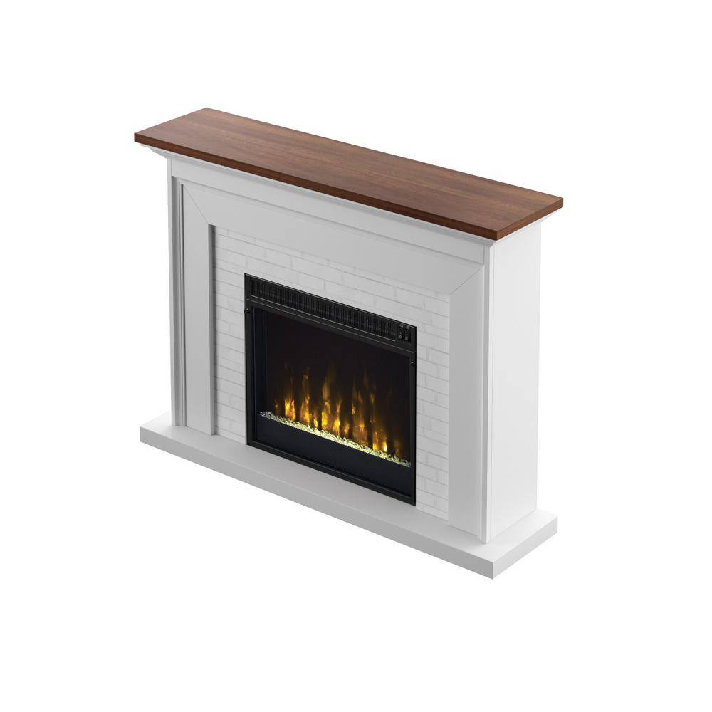 Twin Star Home Farmhouse 47.38 in. Freestanding Electric Fireplace Wall Mantel with Faux Brick in White 23WM6623-TPT01S