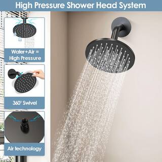 GRANDJOY Dual Showers with Valve 8-Spray Wall Mount 12 in. Fixed and Handheld Shower Head 2.5 GPM in Brushed Gold GJSFS-1017-BK12