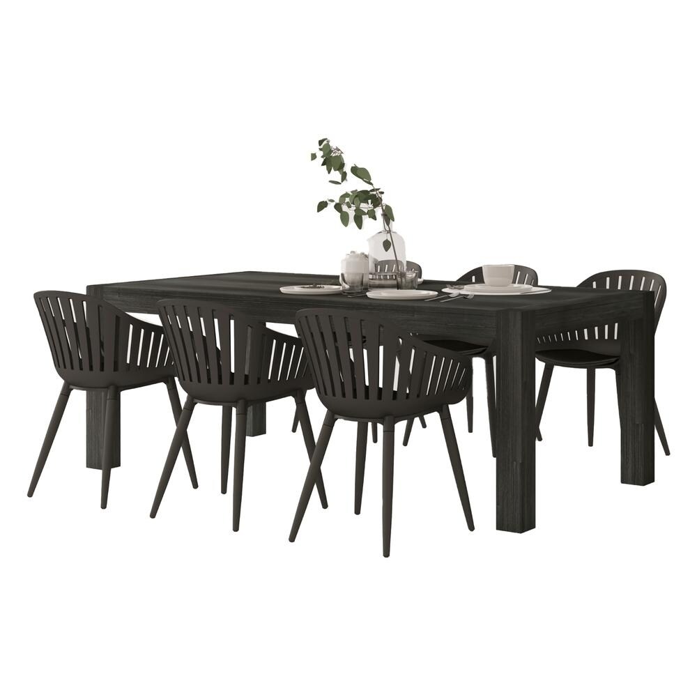 Midtown Concept Weathered Indoor Dining Room Set Dark Grey Kitchen Table with Black Dining Chairs