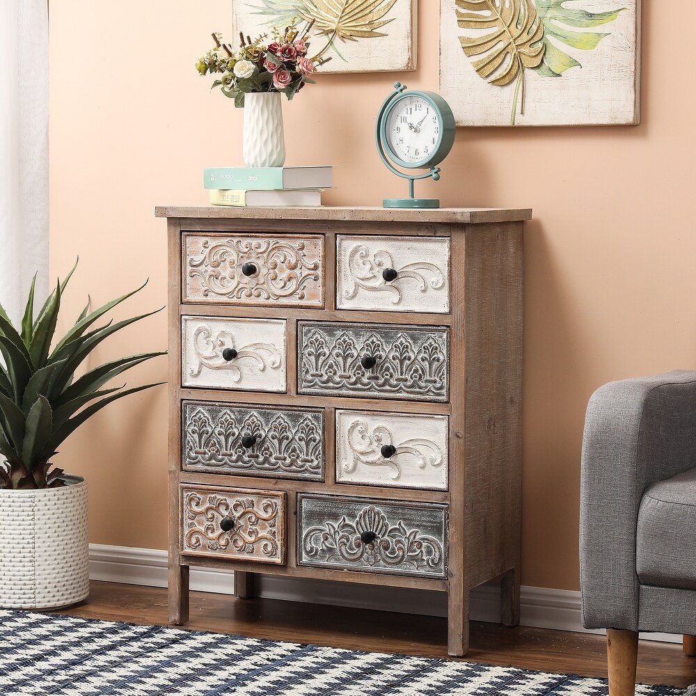 The Curated Nomad Brewa Varied Rustic Carved Wood 8 Drawer Chest   32.09\