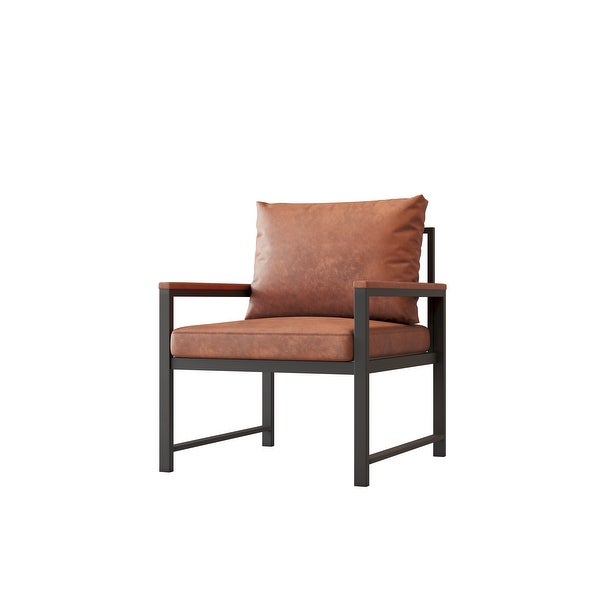 Modern Faux Leather Accent Chair with Black Powder Coated Metal Frame