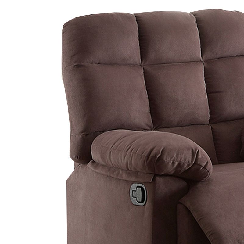 Plush Cushioned Recliner With Tufted Back And Roll Arms In Brown