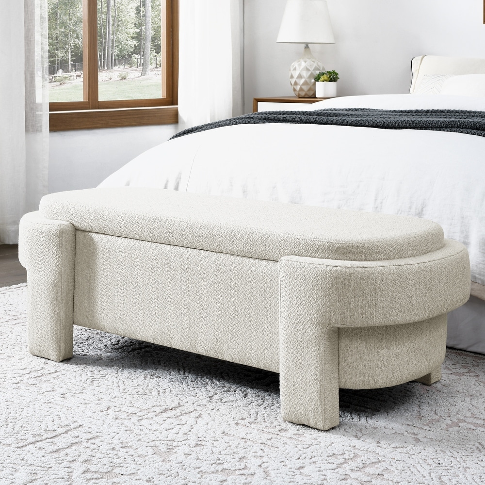 Linen Fabric Upholstered Bench with Large Storage Space