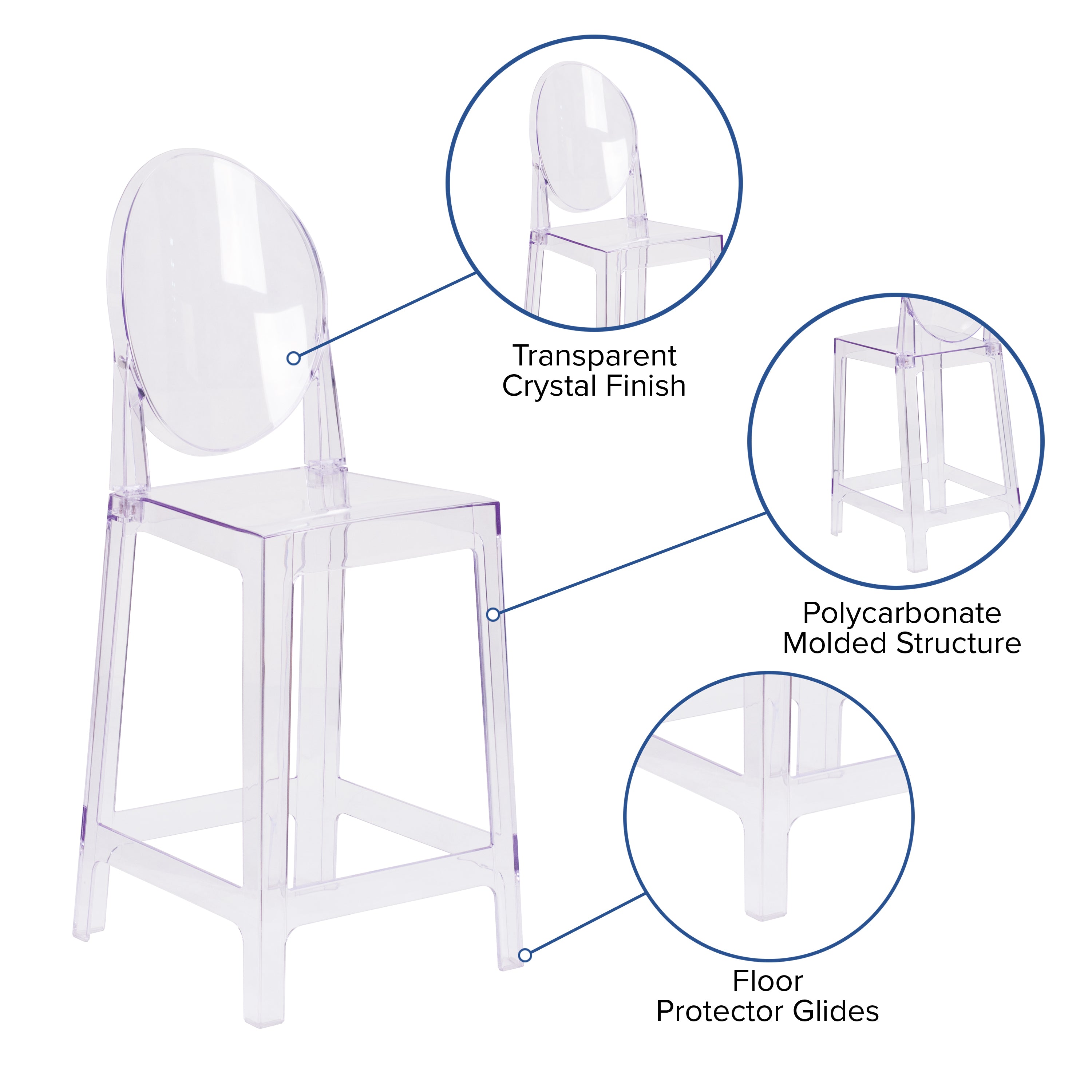 BizChair 4 Pack Ghost Counter Stool with Oval Back in Transparent Crystal