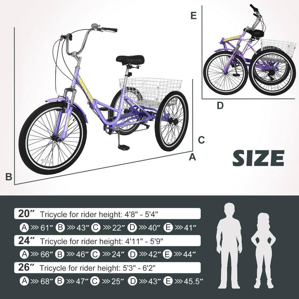 MOONCOOL Adult Folding Tricycle Trike Cruiser Bike 3 Wheeled Bike wLarge Basket and Maintenance Tools Men's Women's Bicycles M-P26ZD-ZS