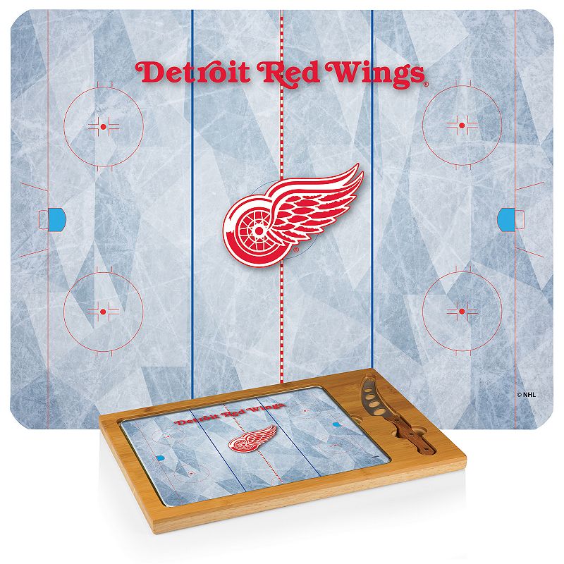 Picnic Time Detroit Red Wings Icon Glass Top Cutting Board and Knife Set