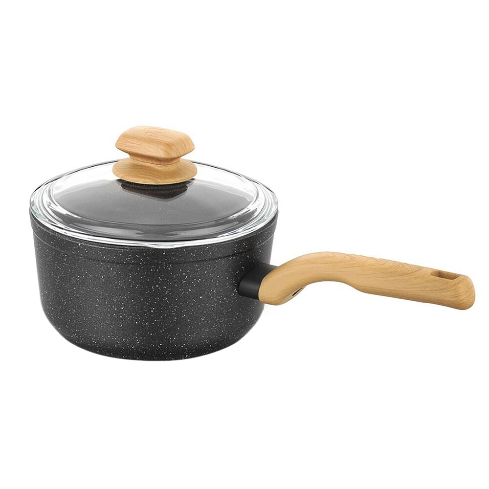 2 Piece 2 Liter Aluminum Nonstick Saucepan with Lid and Faux Wood Handles