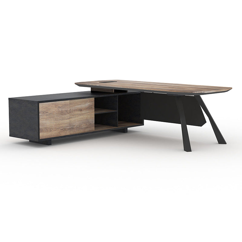 EASTON Executive Desk with Left Return 2.2-2.4m - Warm Oak & Black