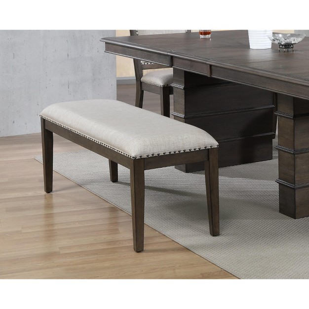 Besthom Cali Gray And Brown Dining Bench With Upholstered Seat And Nailheads 19 In X 50 In X 16 In