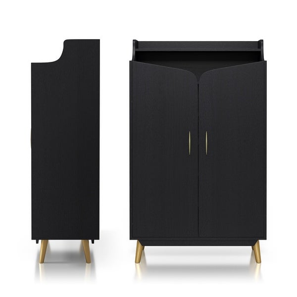 DH BASIC Chic Black with Gold 15-Pair Double-Door Shoe Cabinet by Denhour - - 35517978