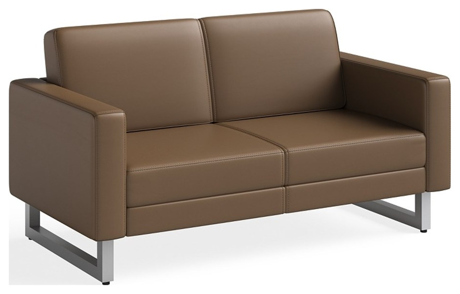 Safco Contemporary Lounge Settee Brown Vinyl Wood Mirella Legs   Contemporary   Loveseats   by Homesquare  Houzz