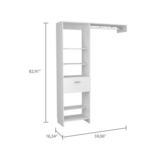 TUHOME Manchester 150 Closet System with Metal Rod， 5 Open Shelves， and 1 Drawer - - 35569945