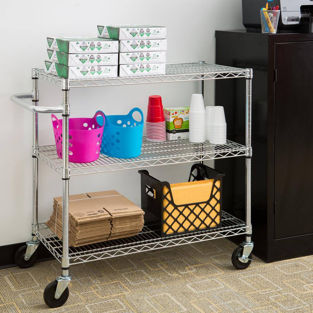 TRINITY EcoStorage 3‐Tier 40.5 in. x 18 in. x 36 in. Cart in Chrome TBFZ-0902