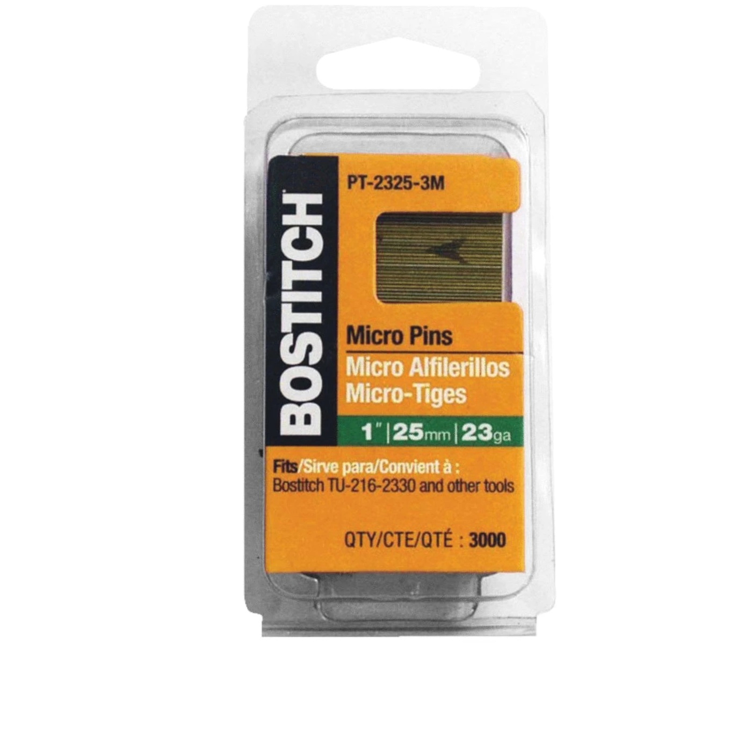 Bostitch 1 in. 23 Ga. Straight Strip Coated Micro Pins 3，000 pk