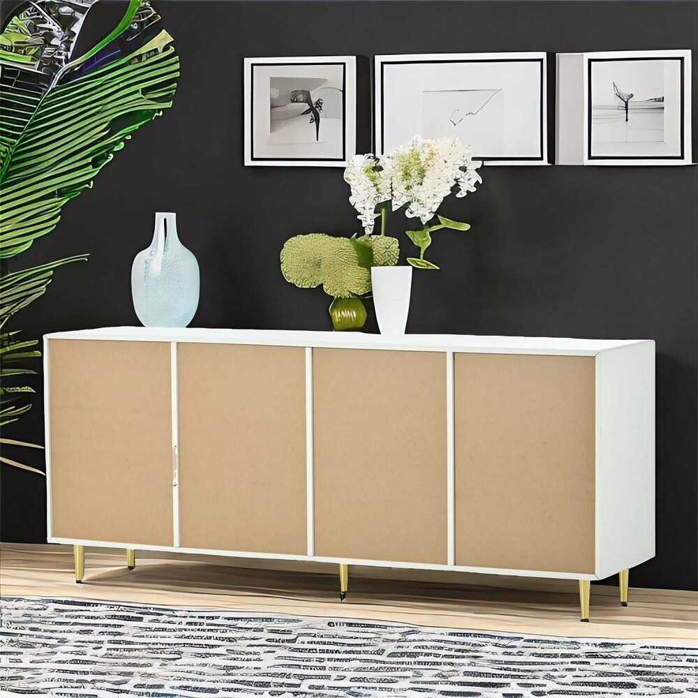 White Woven Storage Sideboard Cabinet with Adjustable Shelves