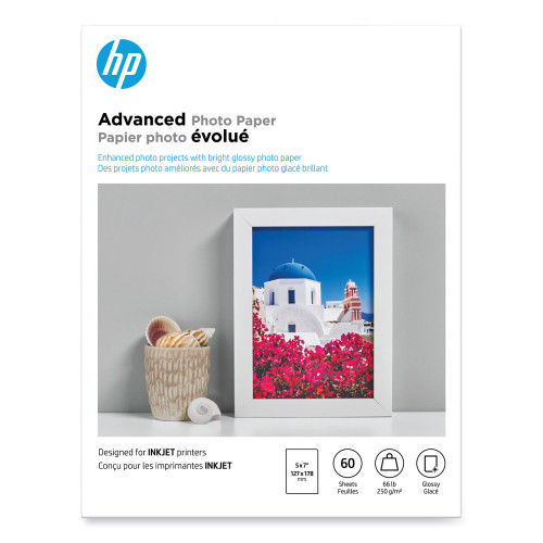 HP Advanced Photo Paper， 10.5 mil， 5 x 7， Glossy White， 60/Pack (Q8690A)