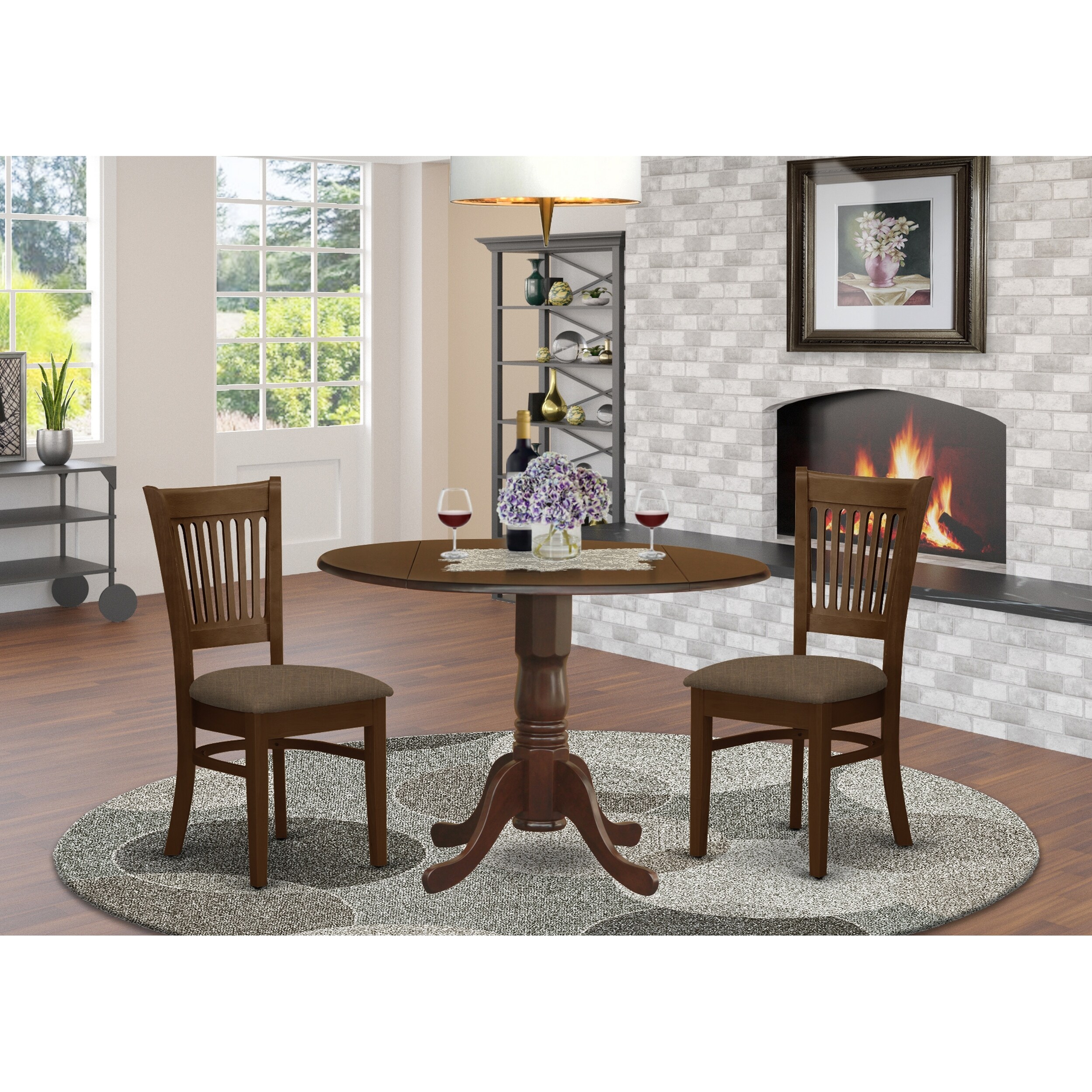 3-piece Dining Set - A Kitchen Table with 2 Drop-leaves and 2 Dining Room Chairs- Espresso Finish (Seat's Type Options)