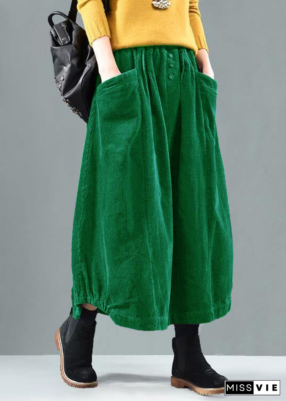 Women Elastic Waist Pockets Spring Wardrobes Tutorials green Skirt