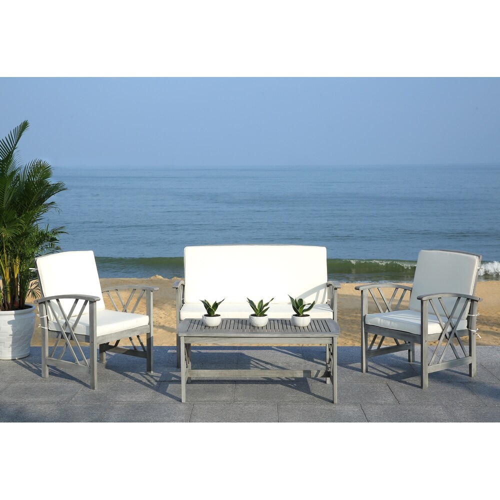 SAFAVIEH Outdoor Living Fontana Grey Wash/ Beige 4 piece Patio Set