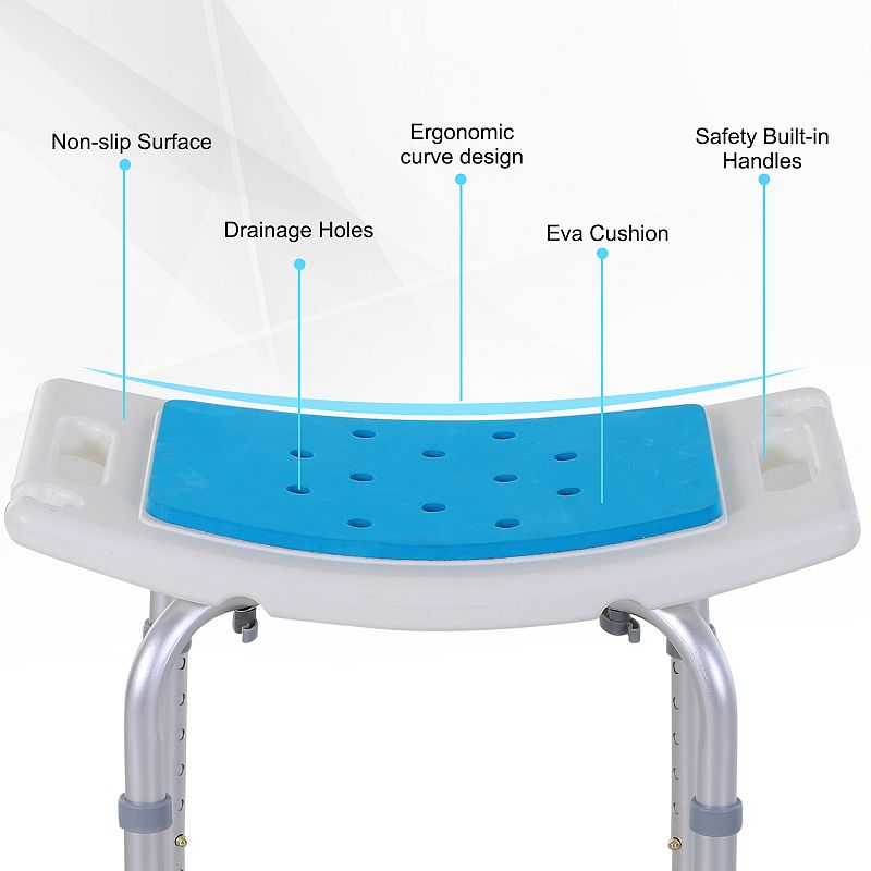 Homcom 6 Level Adjustable Curved Bath Stool Spa Shower Chair Non Slip Design for the Elderly Injured and Pregnant Women