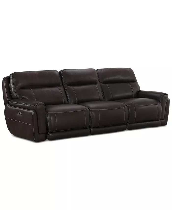 Furniture CLOSEOUT! Summerbridge 3-Pc. Leather Sectional Sofa with 3 Power Reclining Chairs Power Headrests and USB Power Outlet