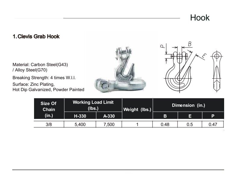 4x G70 3/8" Clevis Grab Hooks Tow Chain f Flatbed Trailer Tie Down Hauling Rig