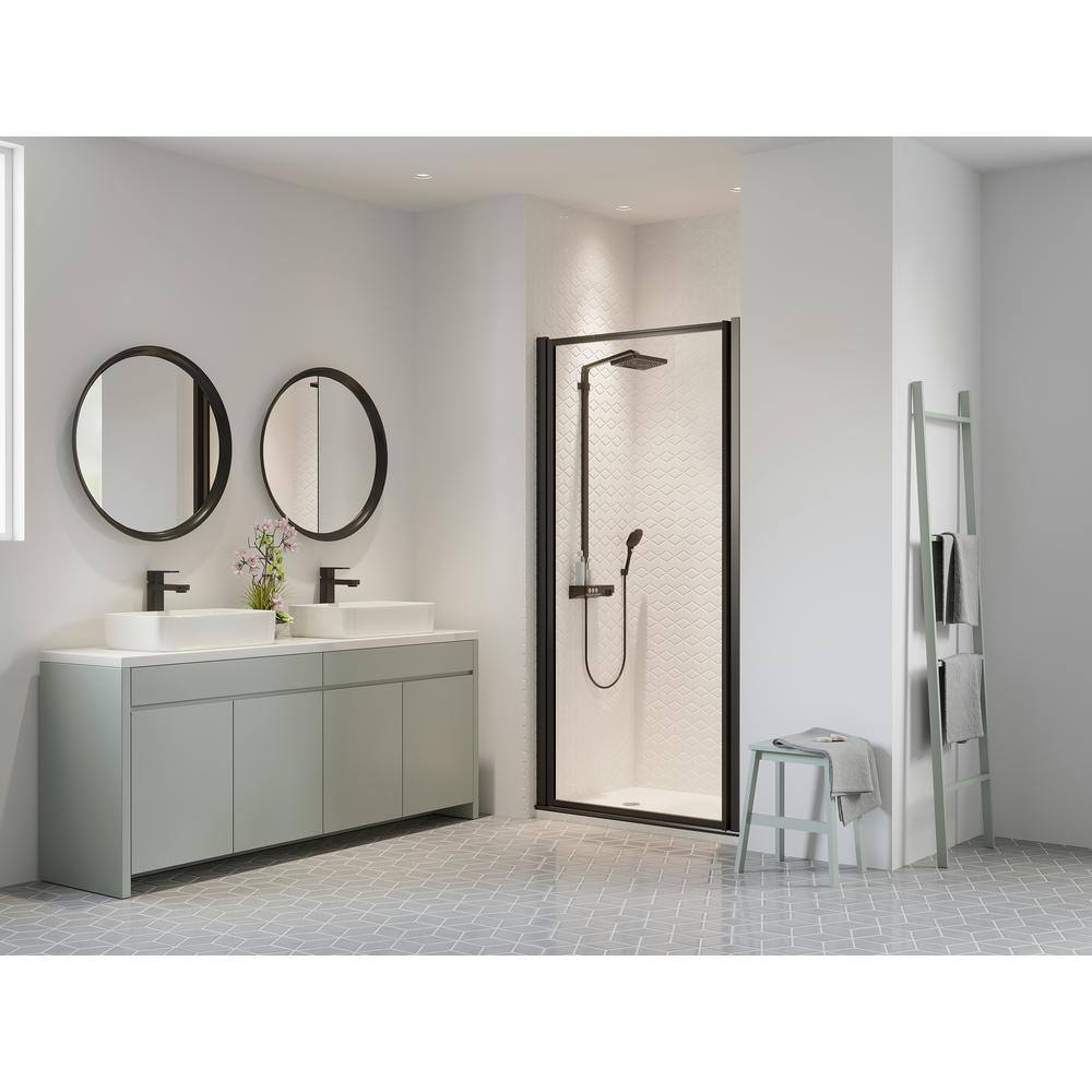 Coastal Shower Doors Legend 21.625 in. to 22.625 in. x 64 in. Framed Hinged Shower Door in Matte Black with Clear Glass L22.66O-C