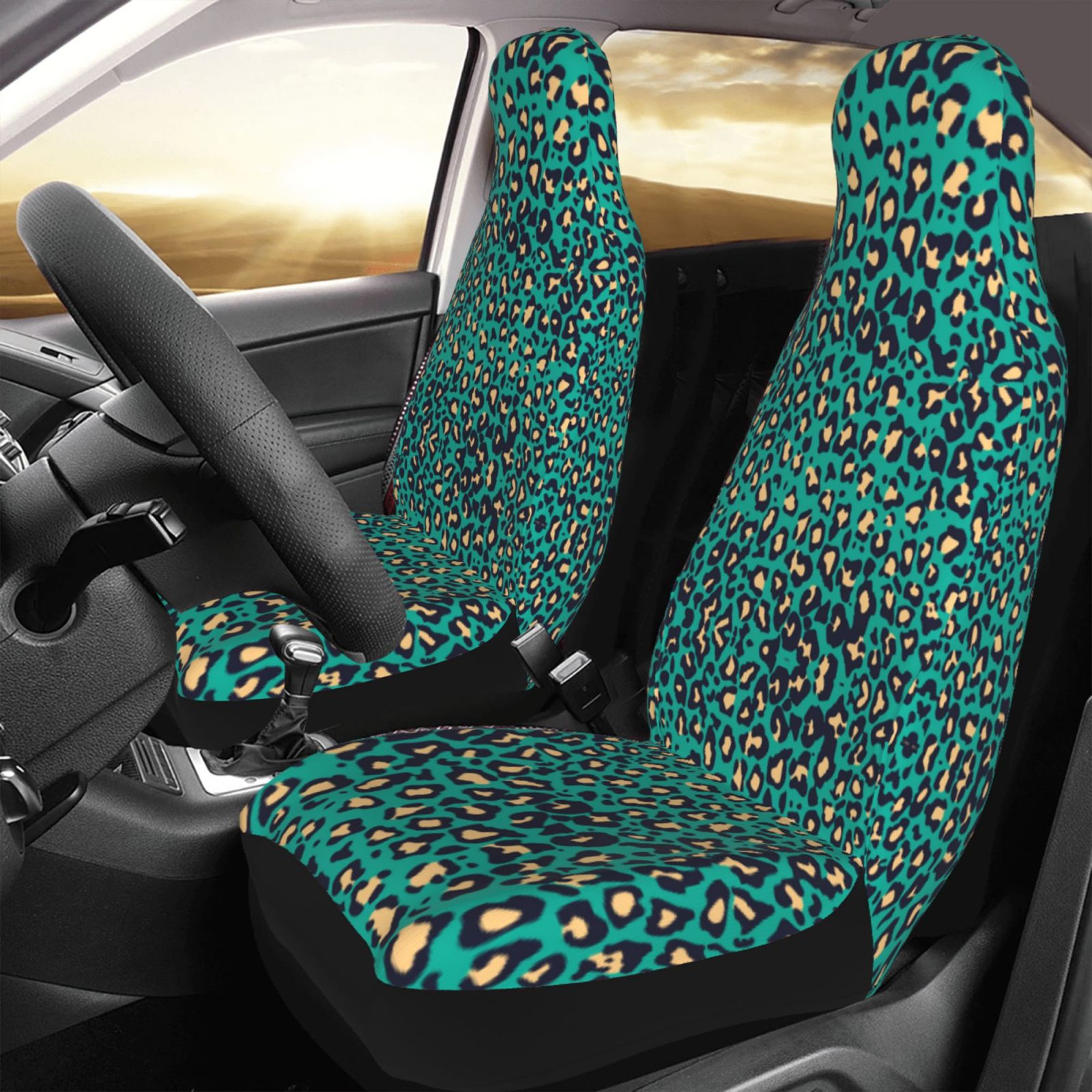 TEQUAN Front Seat Covers， Green Abstract Leopard Texture Pattern 2 Piece Car Seat Cover Fit Most Car SUV Truck Van