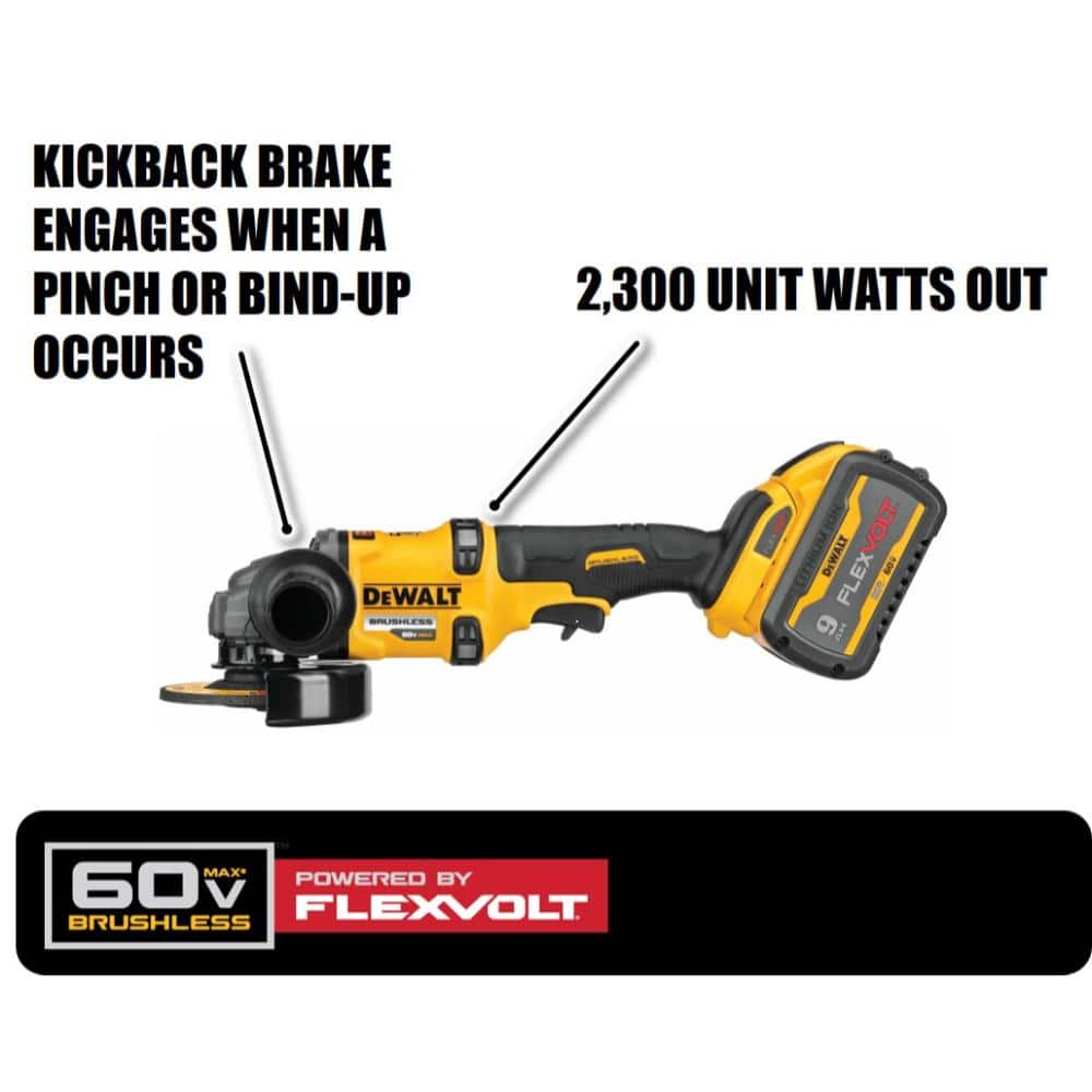 DEWALT DCG418X1 FLEXVOLT 60V MAX Cordless Brushless 4.5 in. - 6 in. Small Angle Grinder and (1) FLEXVOLT 9.0Ah Battery