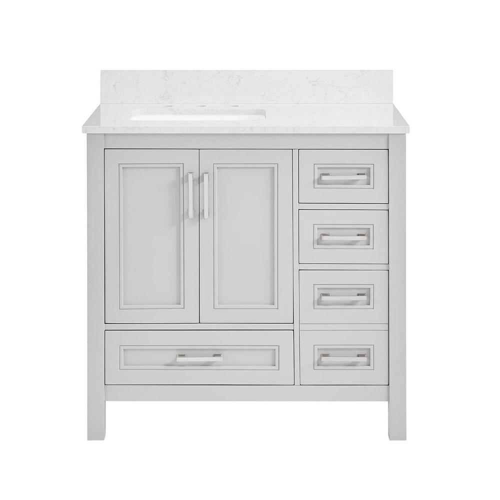 Vines 36 in. Grey Bathroom Vanity with Carrara Marble Top