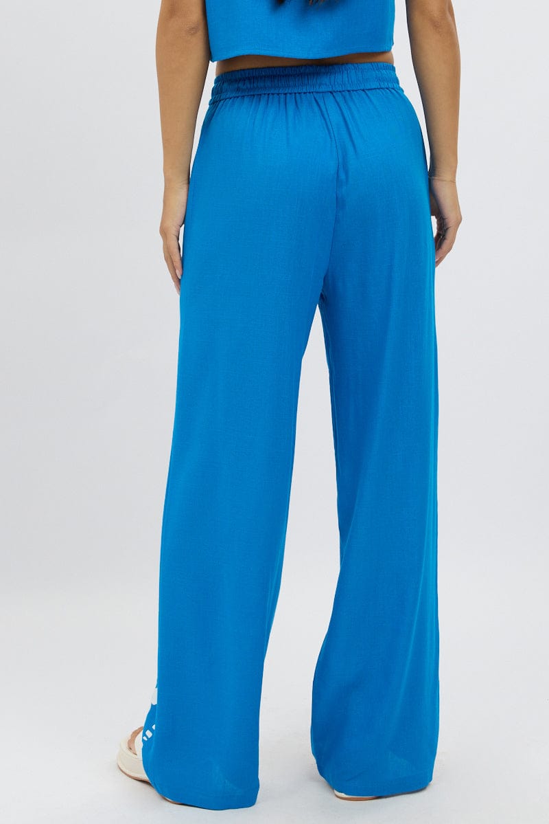 Blue Wide Leg Pants Elasticated Waist