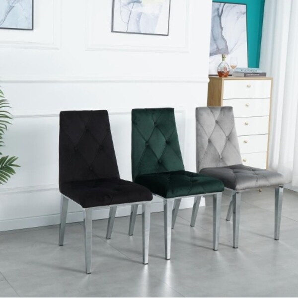 Velvet fabric dining chair in Dark Gray (Set of 2)