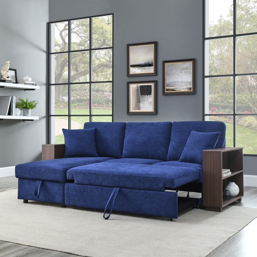 Rustic Style Linen Sectional Sofa with Pull Out Bed